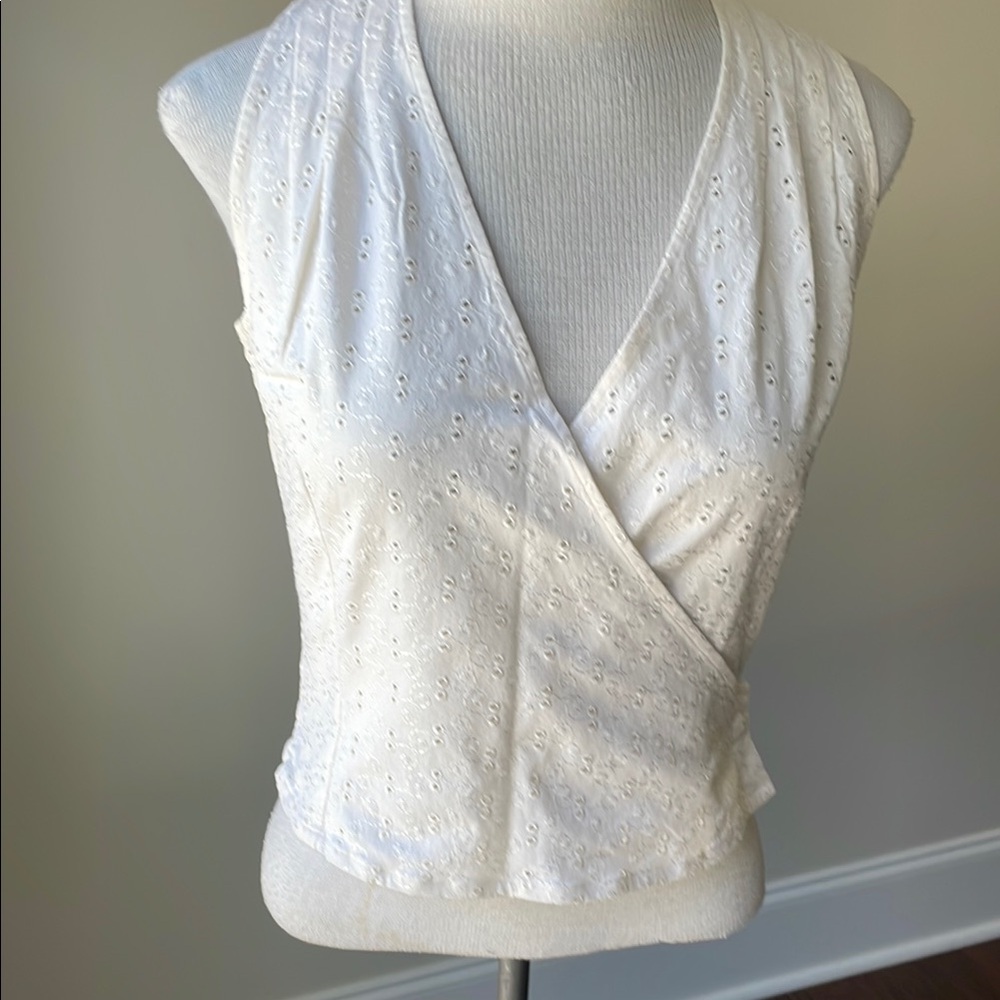 Bright White Sleeveless Wrap Blouse